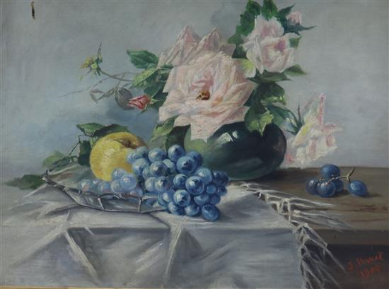 J. Peviet Still life of fruit and flowers 44 x 59cm